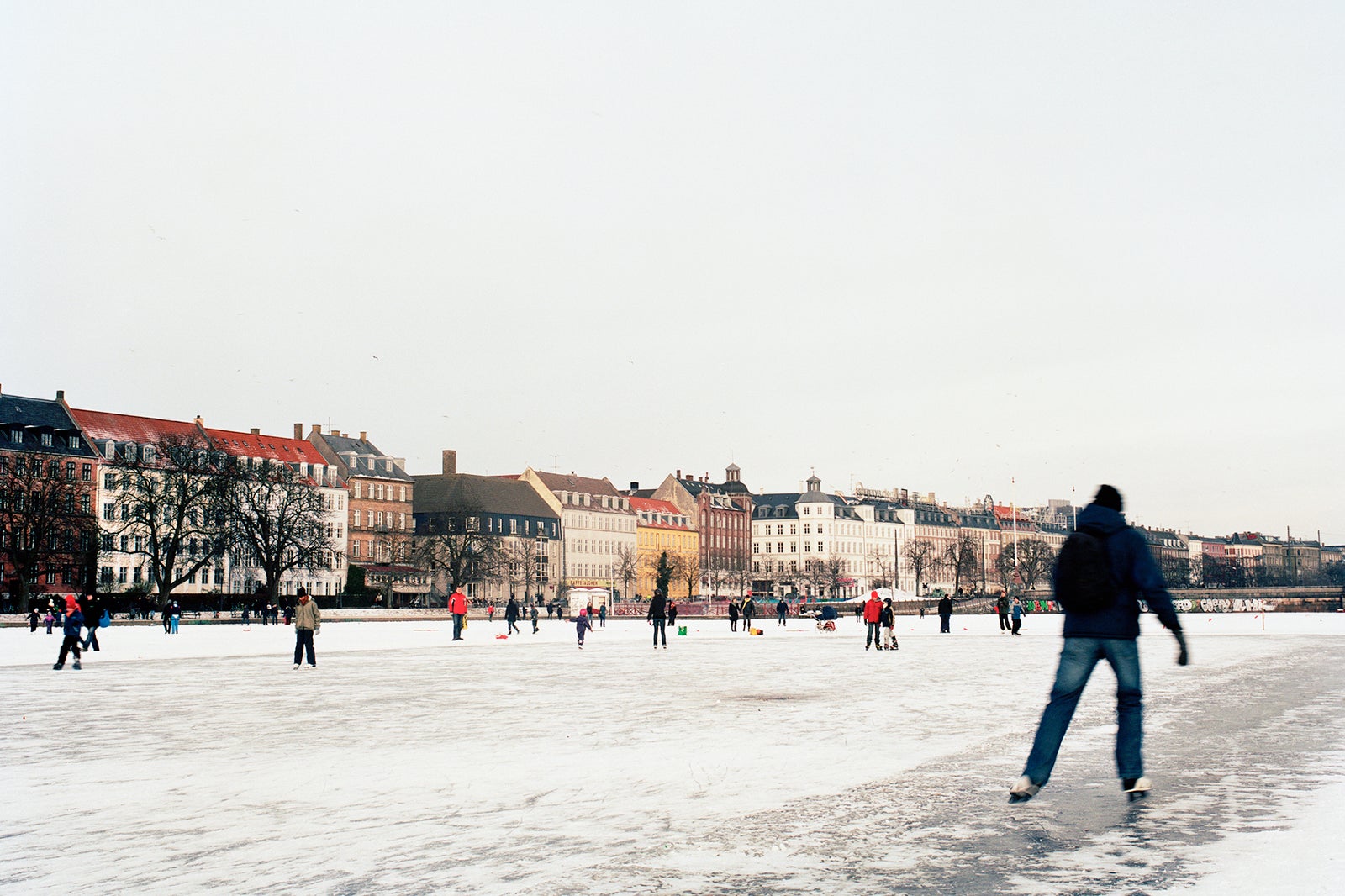 ice skating on frozen lake