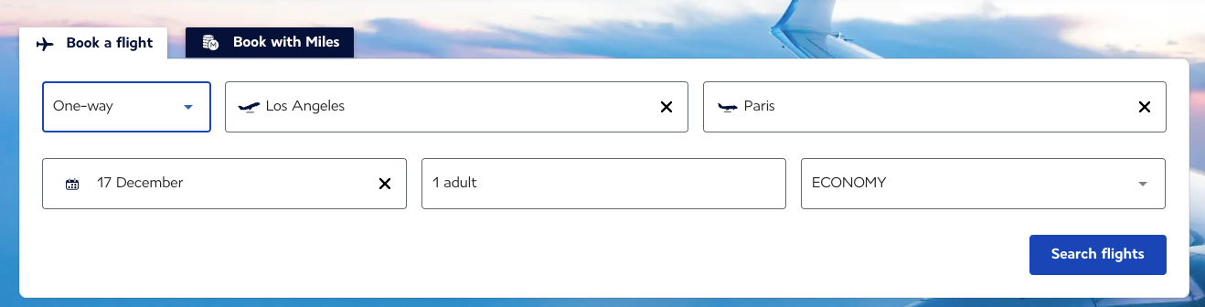 airfrance booking page