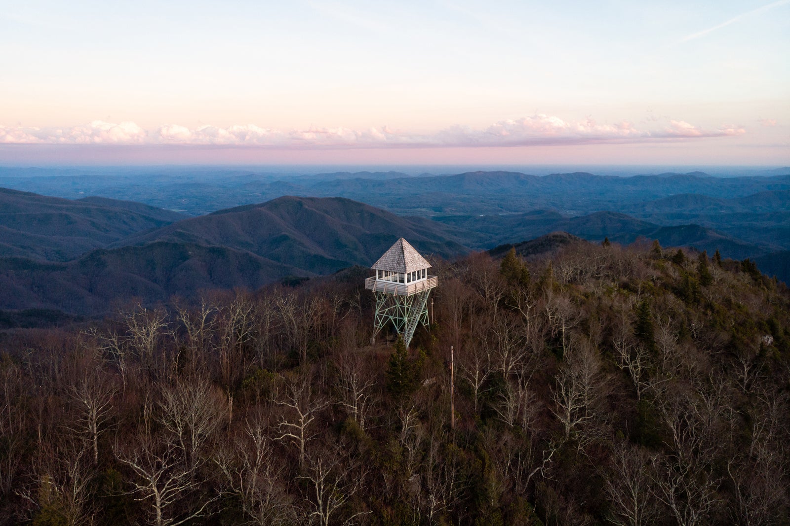 Green Knob Lookout Tower near Blue Ridge Parkway in North Carolina in winter