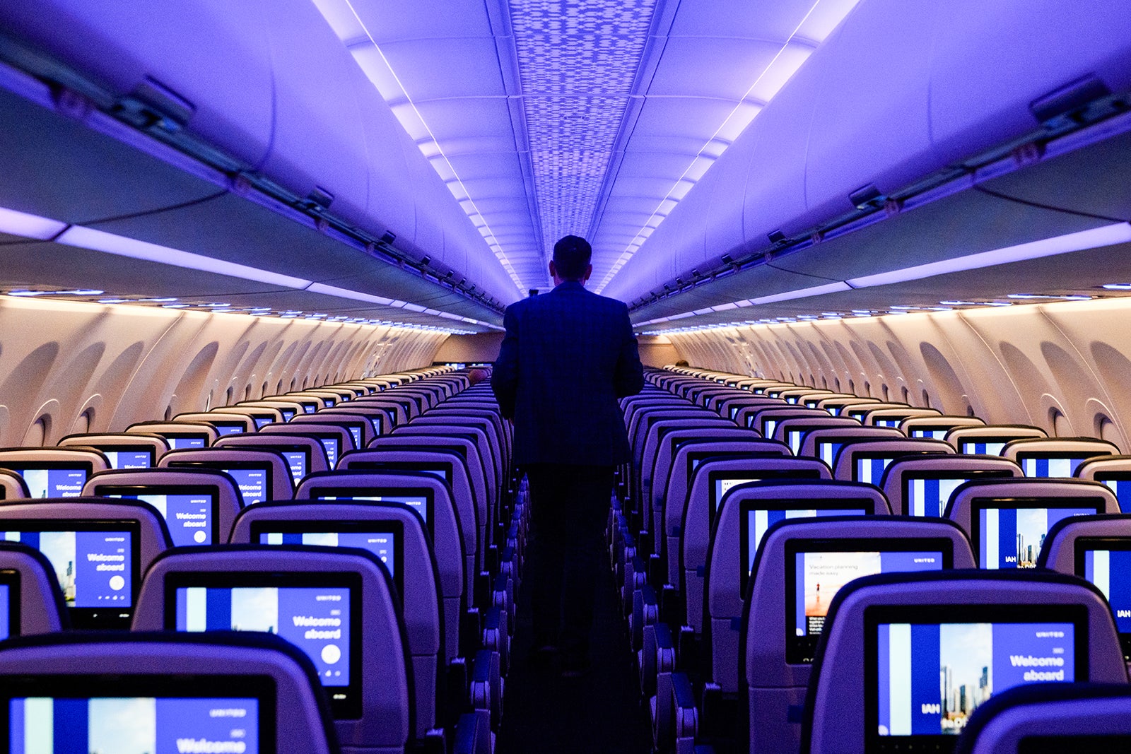 Interior of Airbus SE A321 Neo aircraft operated by United Airlines