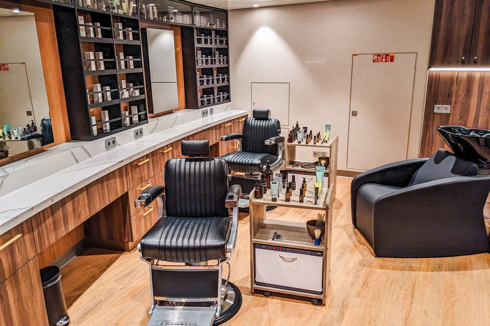 Barber shop with chairs and a counter