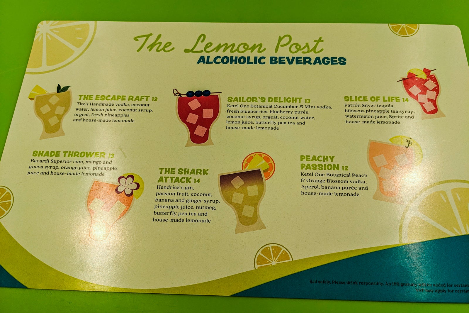 The Lemon Post Bar drink menu