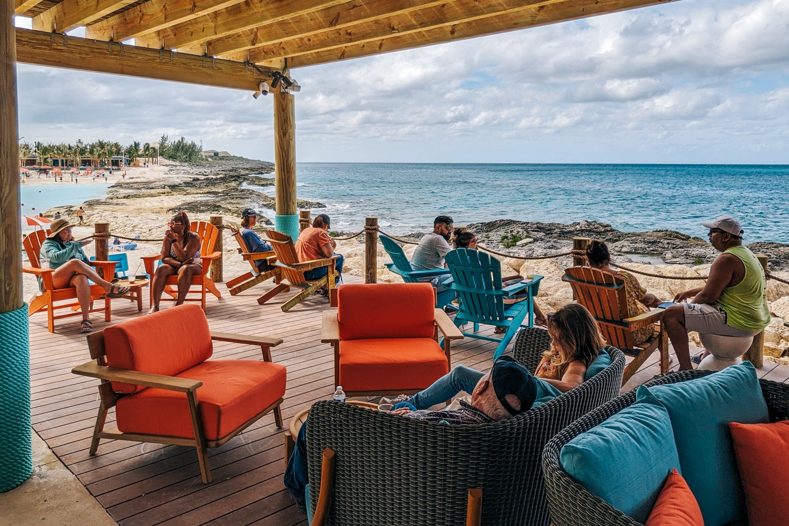 Bar seating facing the ocean at Hideaway Beach