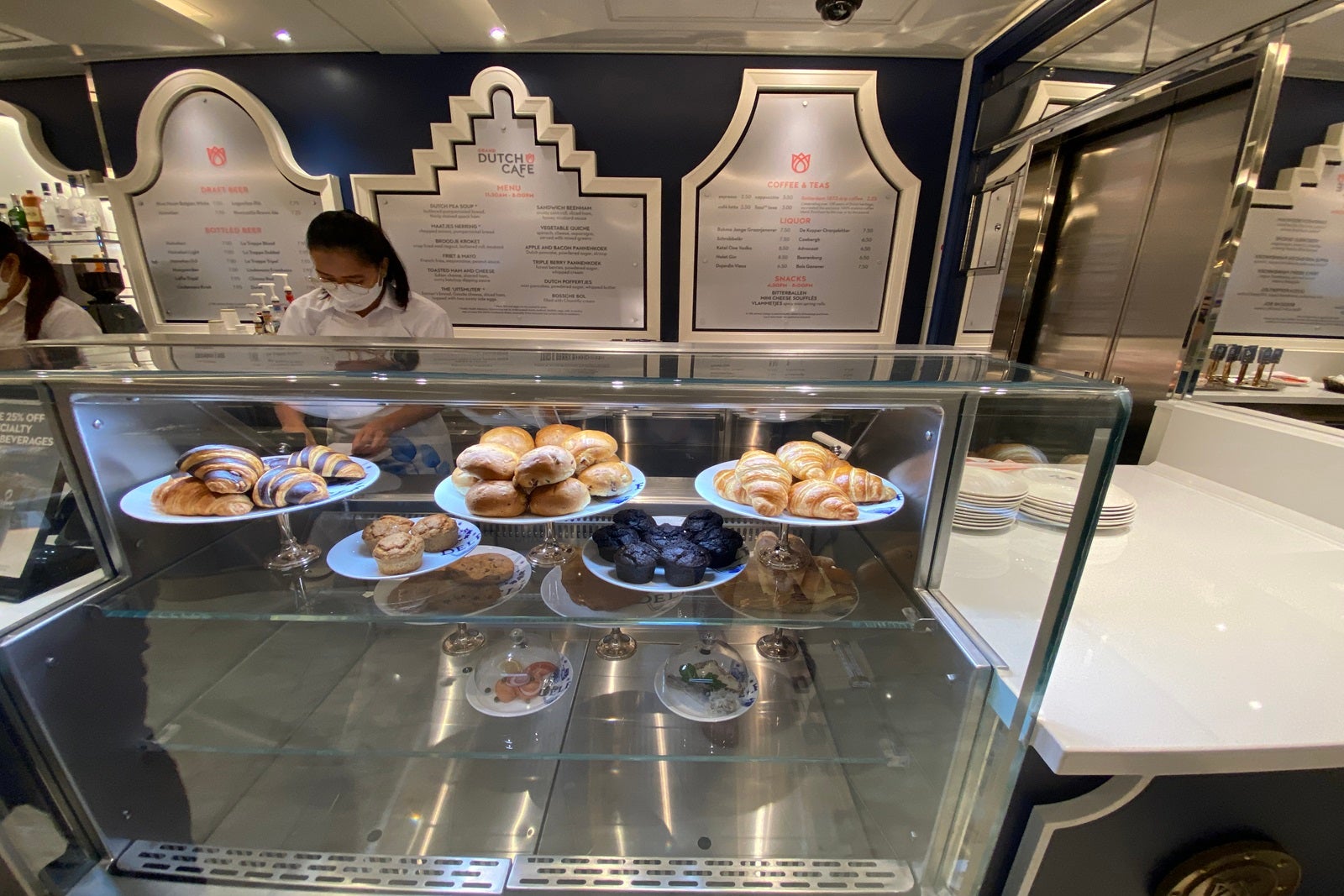 A cafe counter with baked goods
