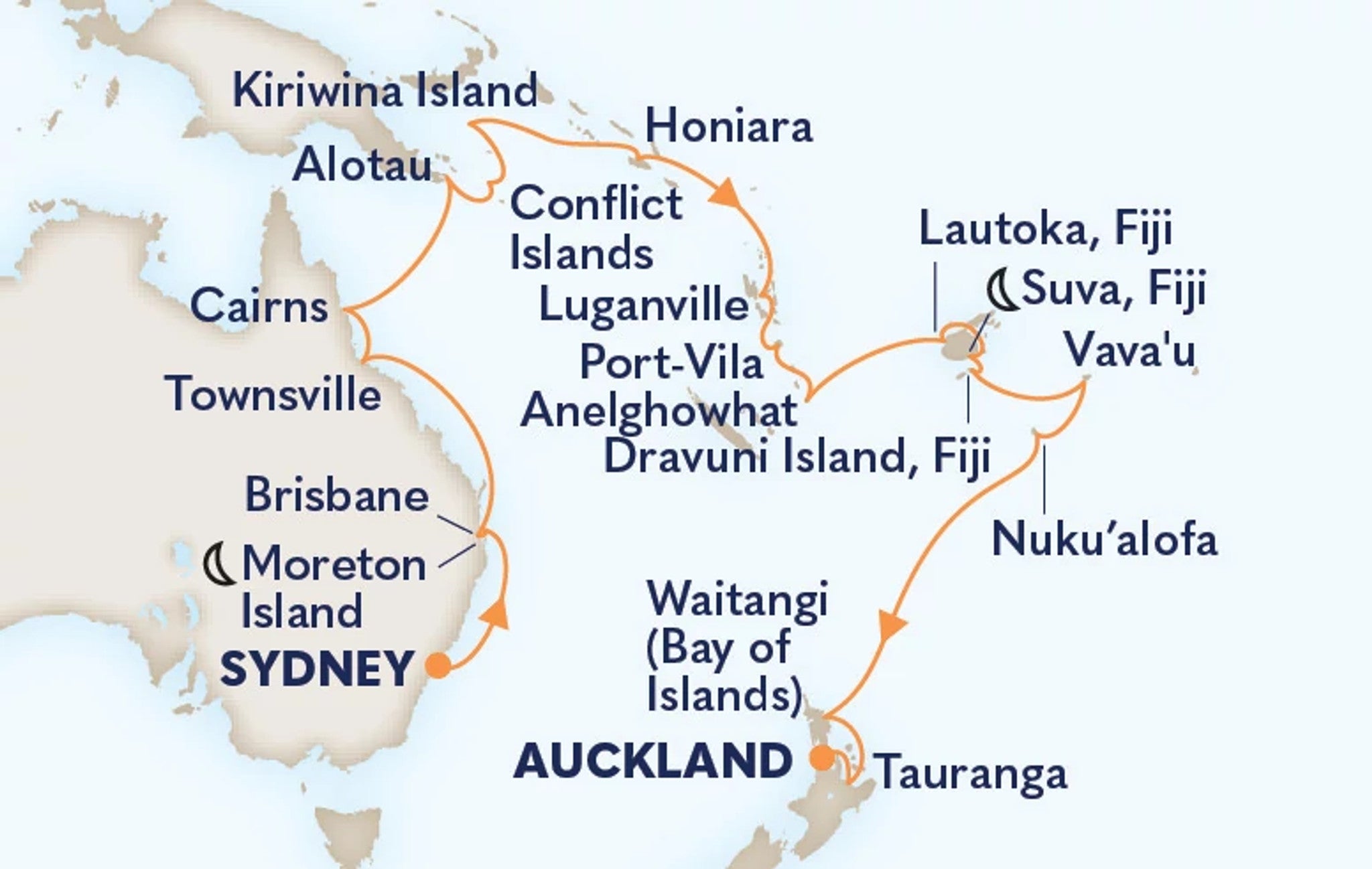 Holland America South Pacific cruise route map
