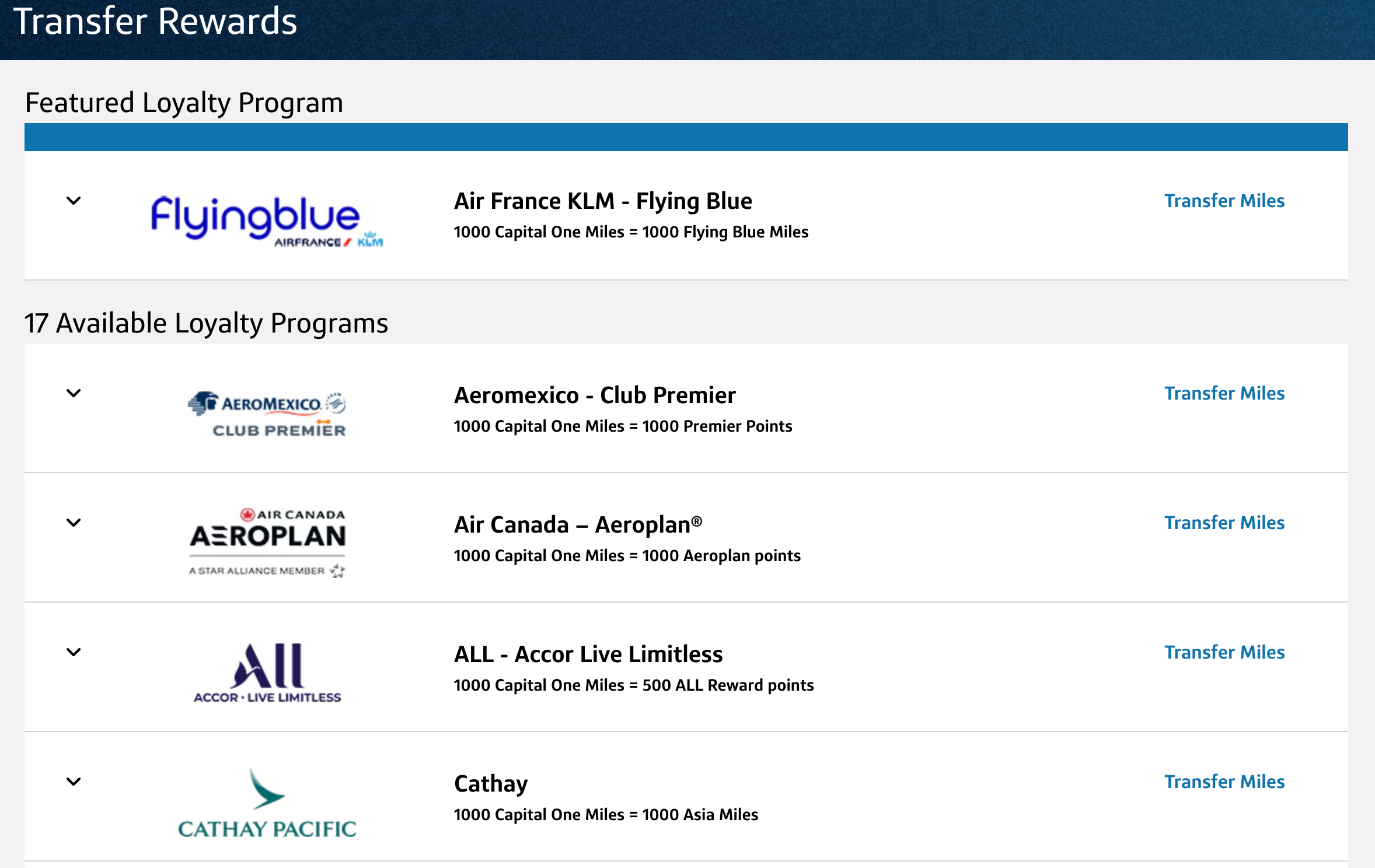 Capital One transfer partners