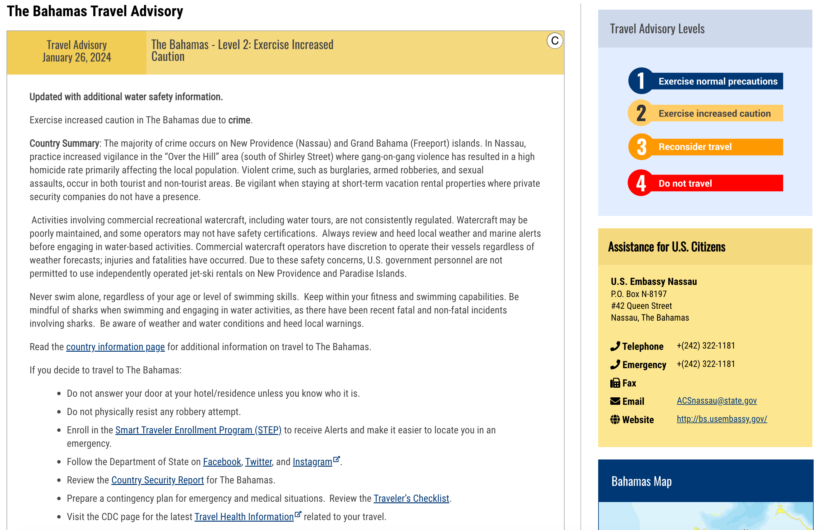 State Department travel advisory Bahamas