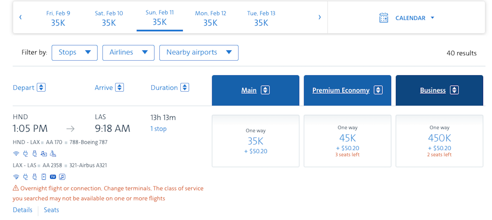 american airlines points options
