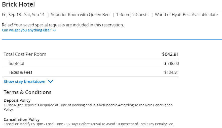 Booking a hotel through Hyatt