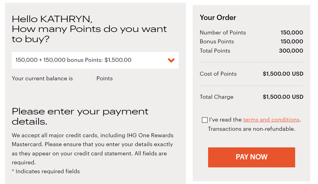 Buying IHG points with a discount