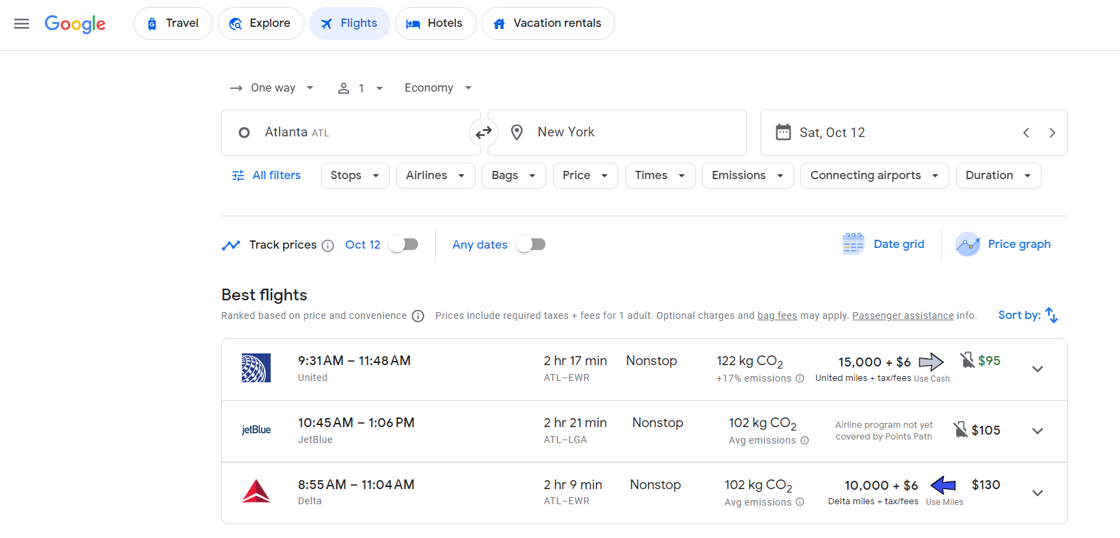 Points Path Extension for Google Flights