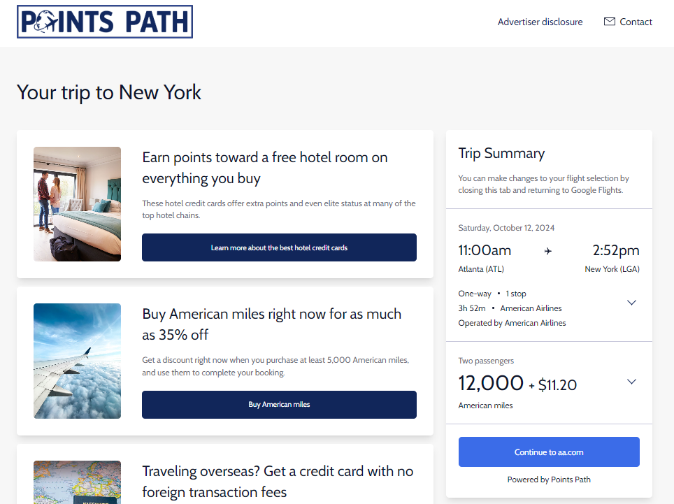 Points Path for an American AAdvantage award