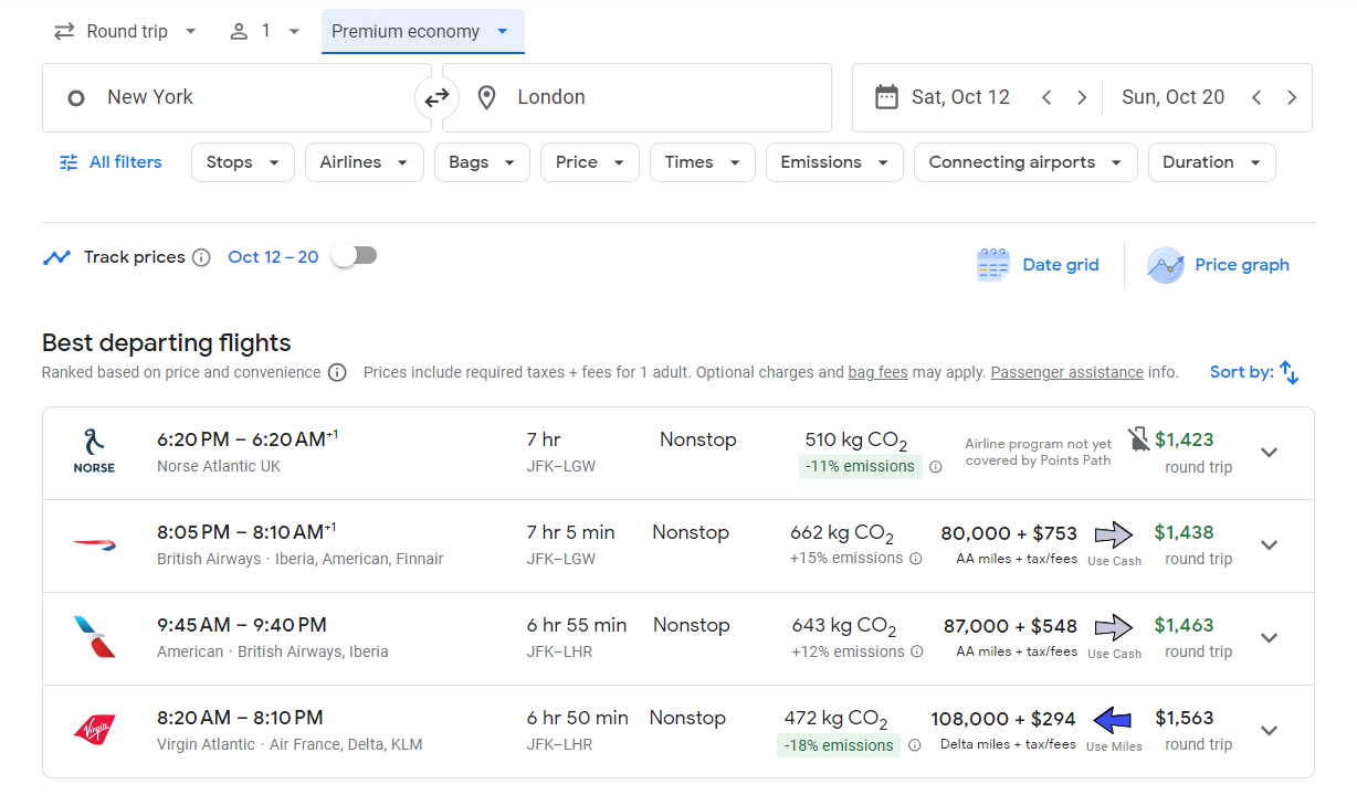 Points Path Extension for Google Flights