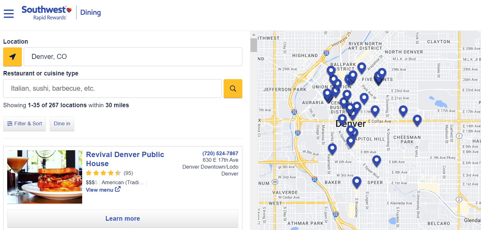 Rapid Rewards Dining map