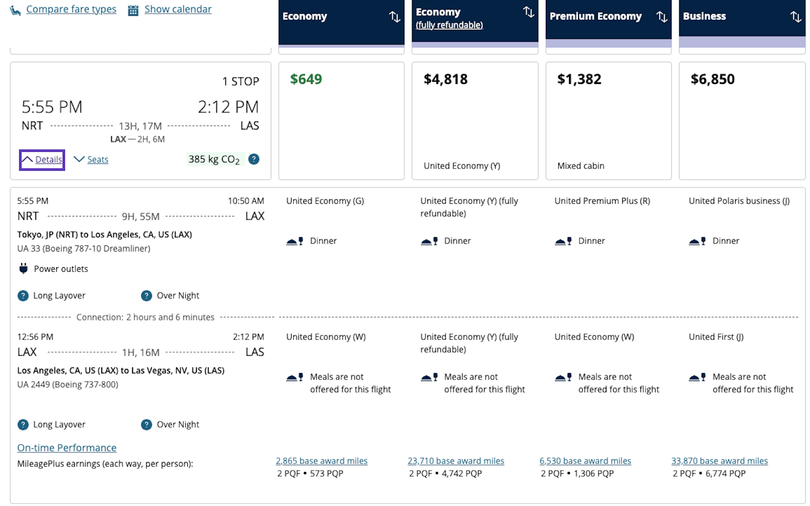 united airlines flight options