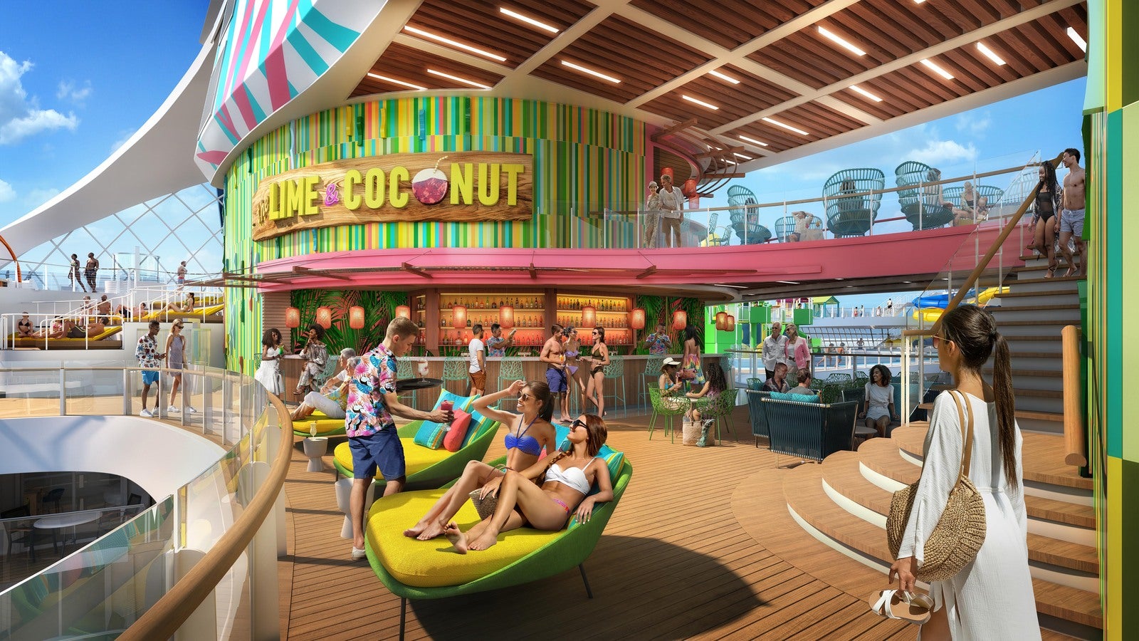 An artist rendering of Lime and Coconut bar Utopia of the Seas.