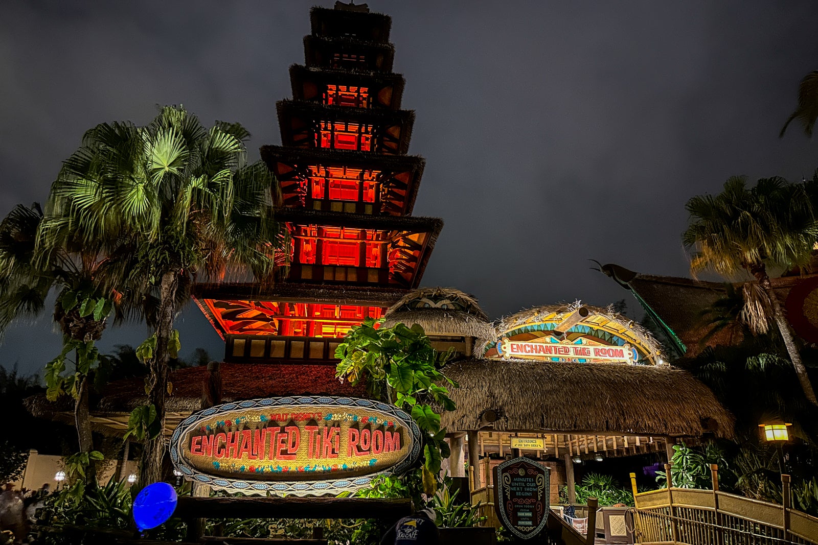 Walt Disney's Enchanted Tiki Room at night.