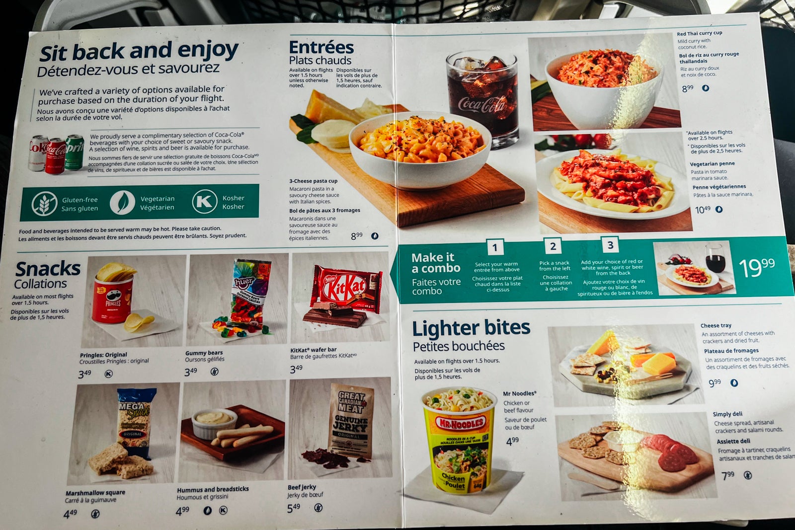 westjet food menu