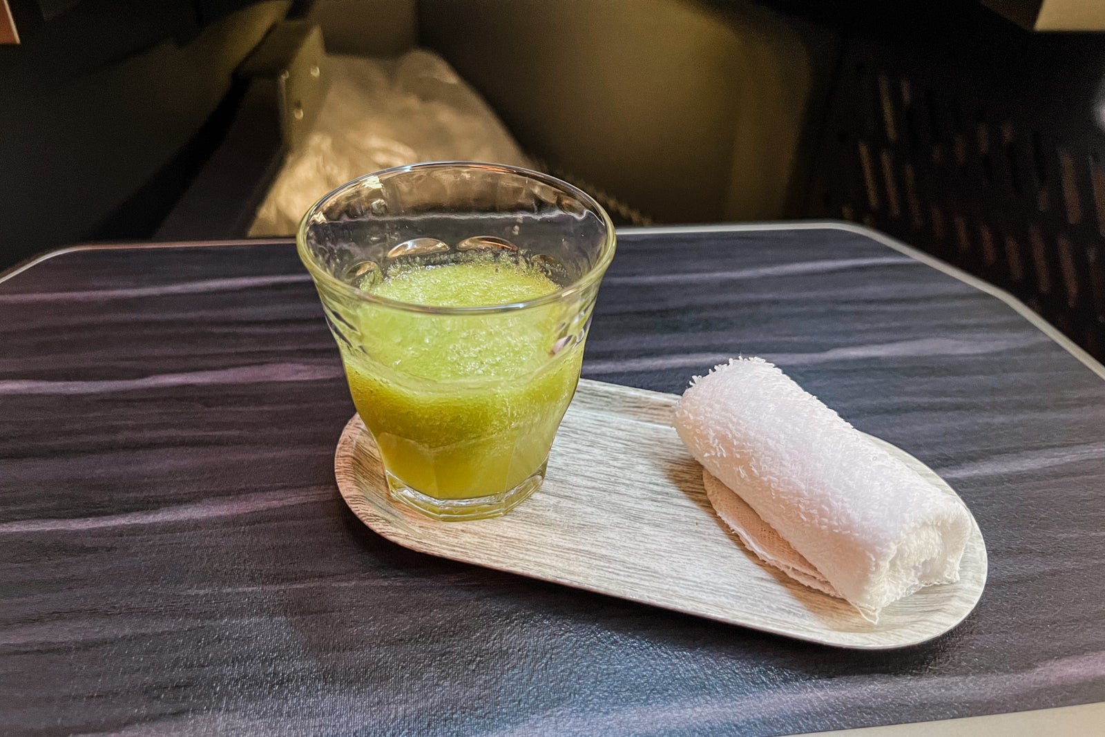 Green juice as welcome drink on Starlux.