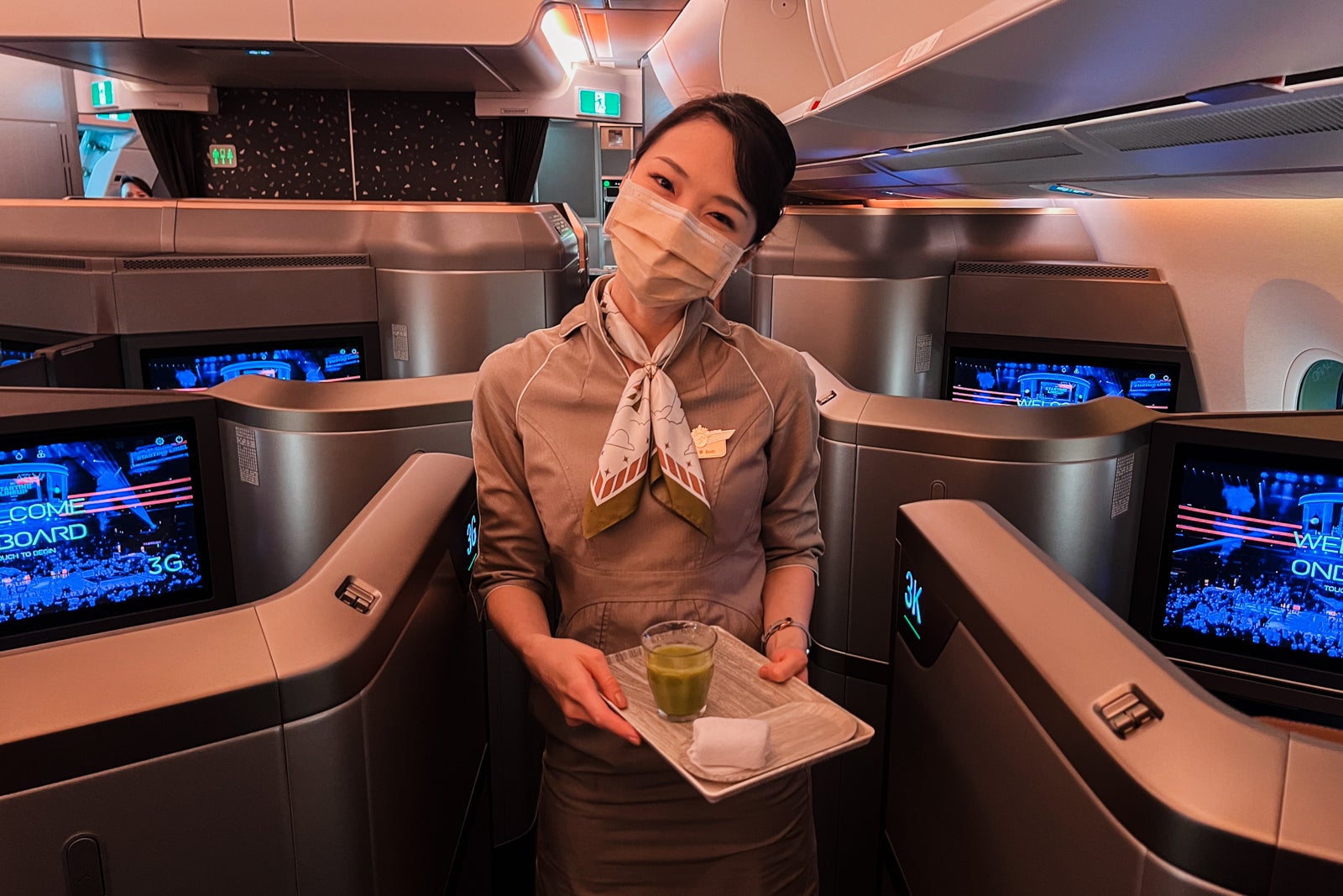 Friendly flight attendant on Starlux.