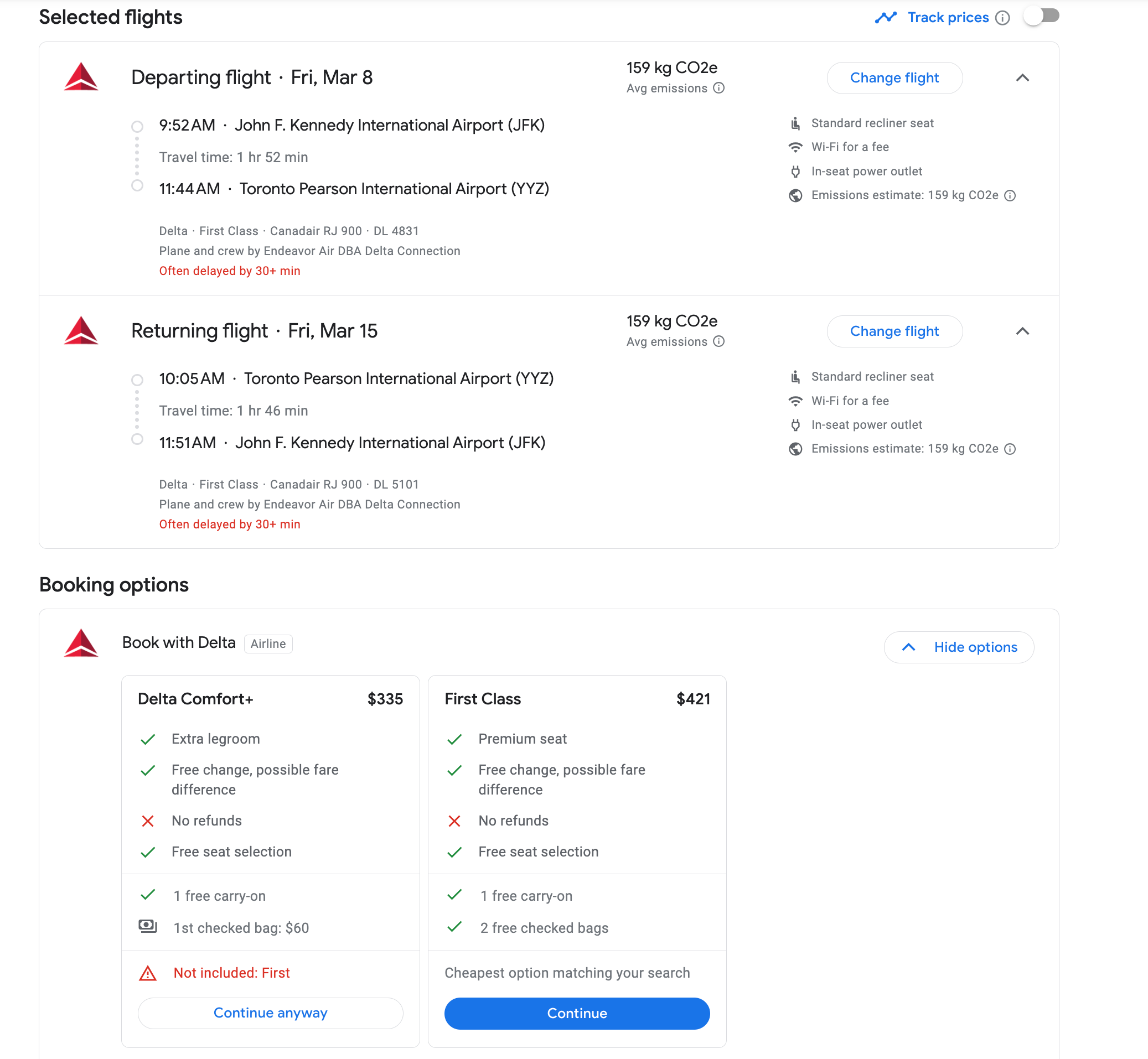 delta flights from nyc to toronto