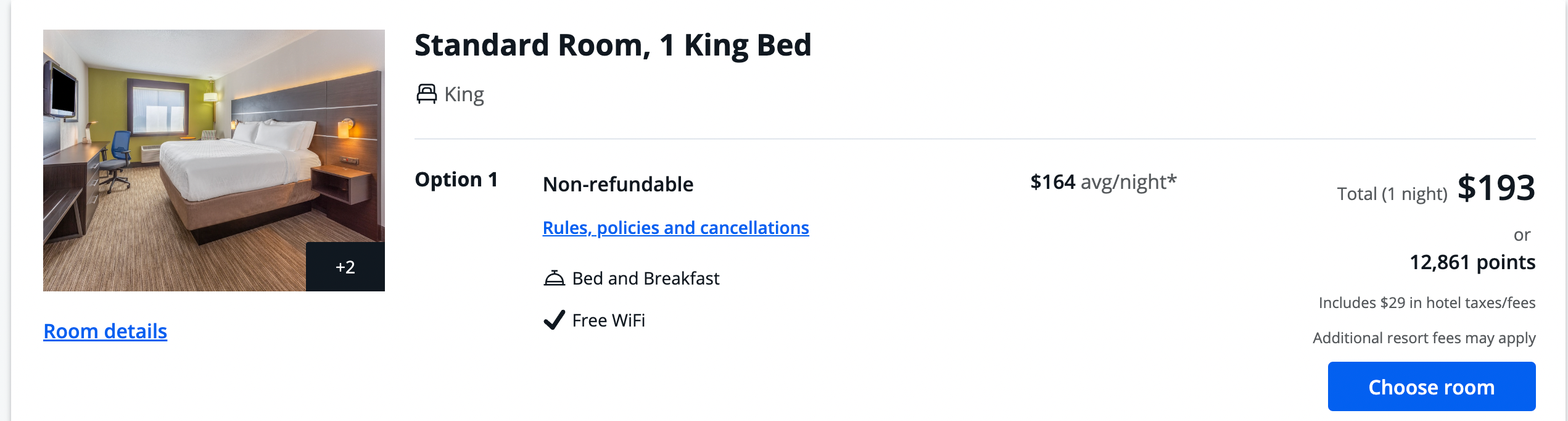 standard room booking
