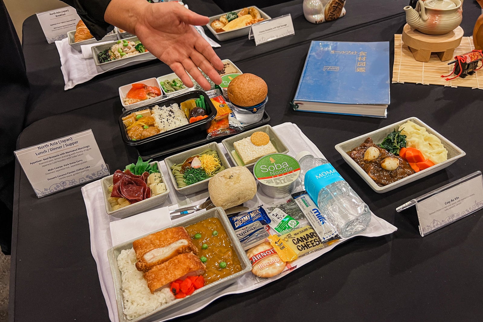 a meal is laid out on a tray
