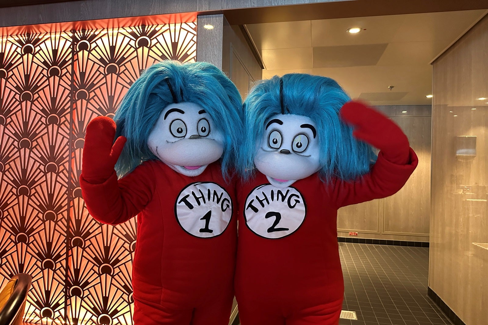 Dr. Seuss characters Thing 1 and Thing 2 pose for a photo