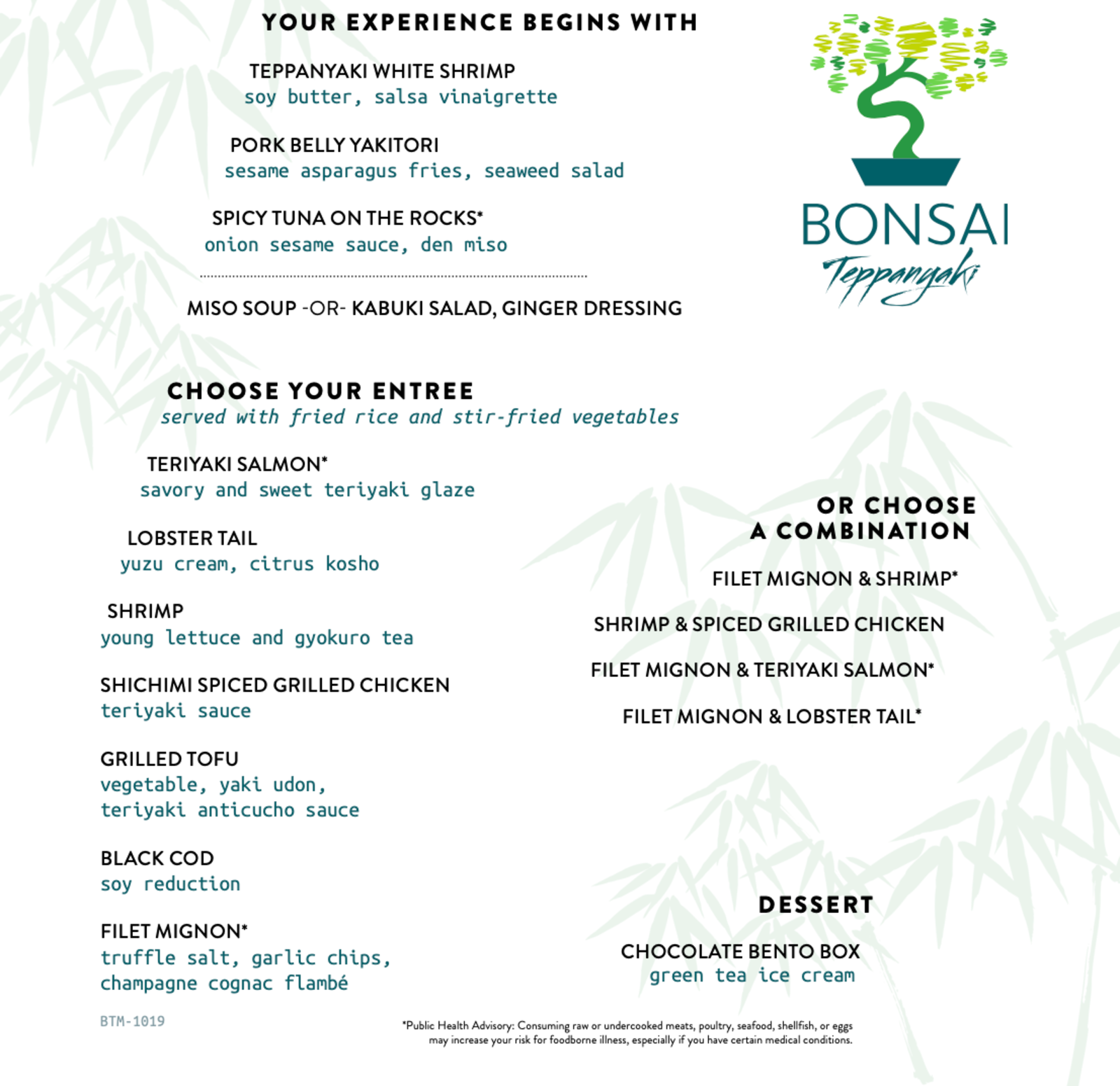 Bonsai Teppanyaki menu on Carnival 