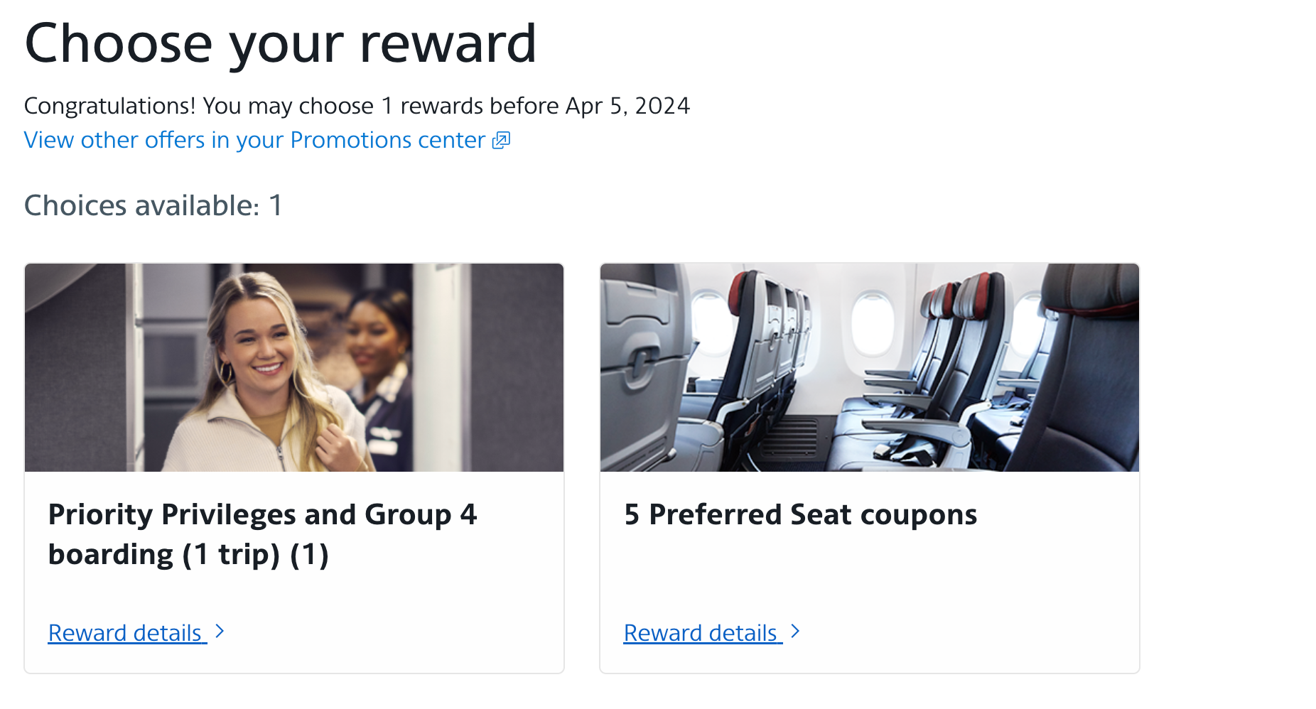 AAdvantage reward choices. 