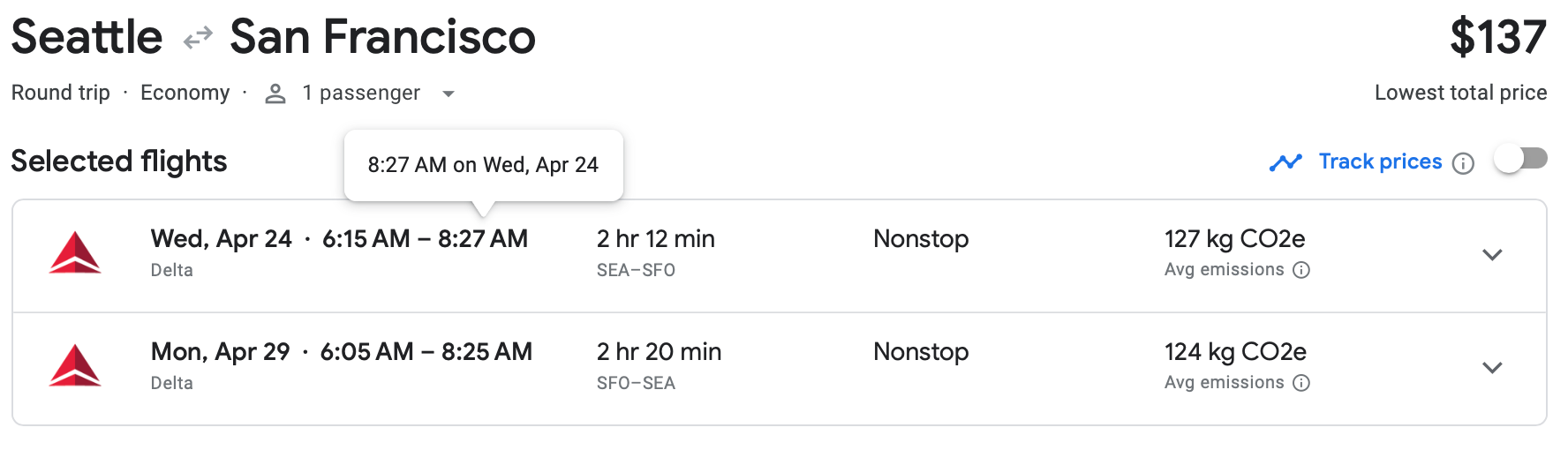 Seattle to San Francisco flight