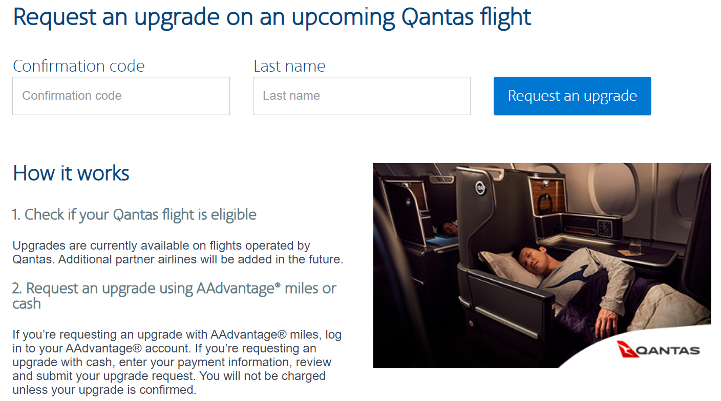 Upgrade Qantas flights with American miles
