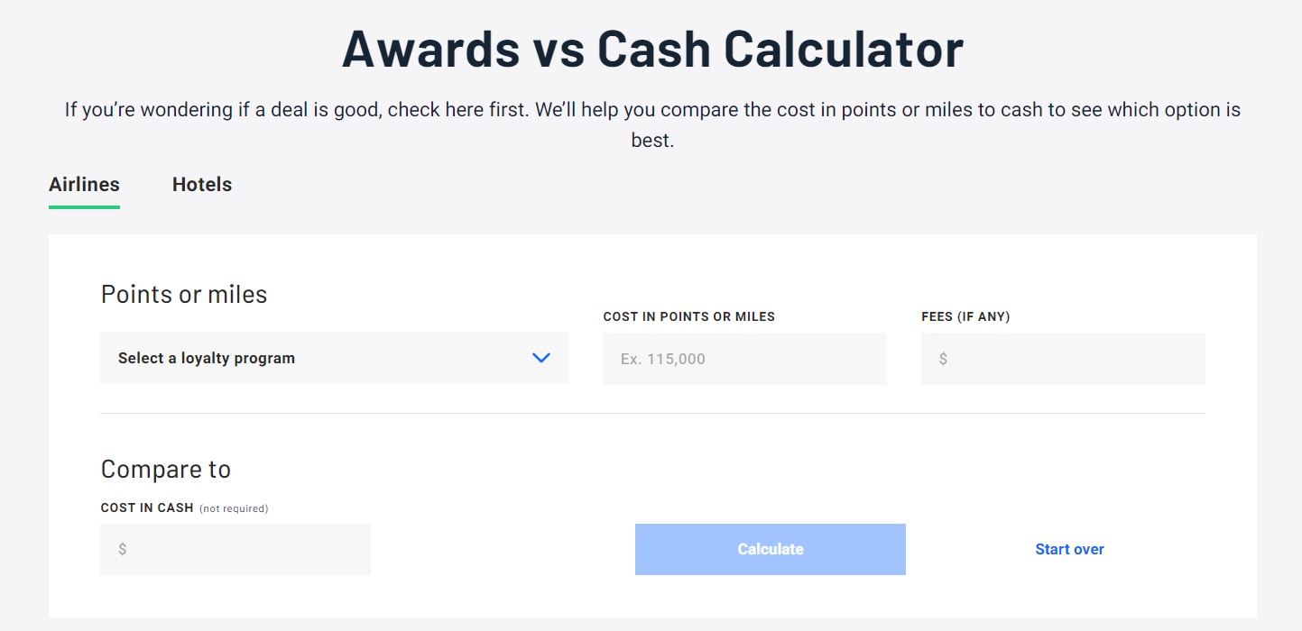 TPG points vs cash calculator