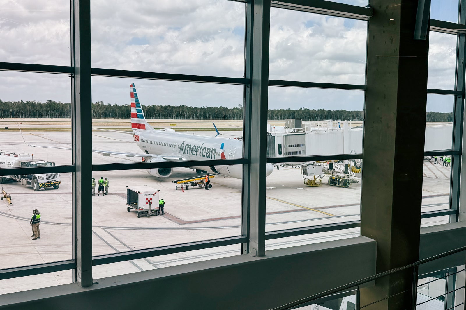 An American Airlines plane at Tulum Airport