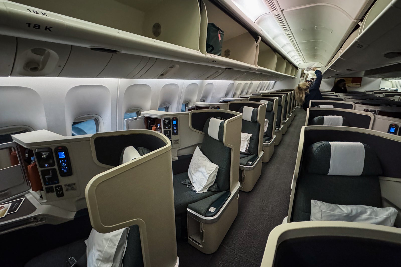 rows of business class seats on Cathay Pacific