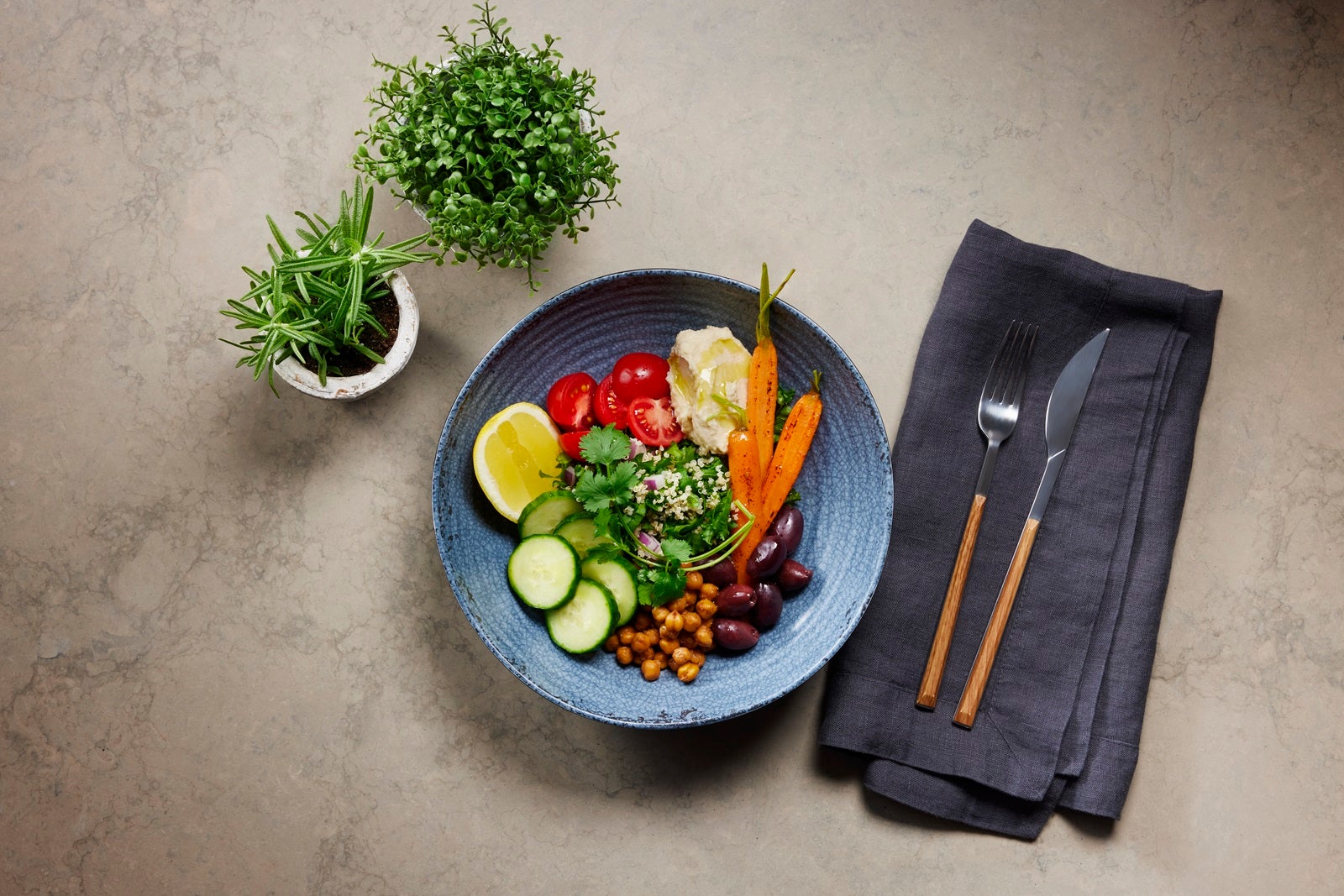 aerial photo of plant based bowl