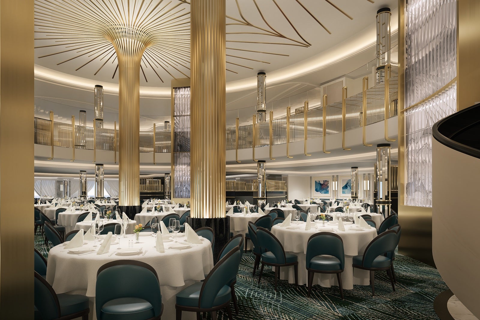 The main dining room on Cunard's Queen Anne cruise ship
