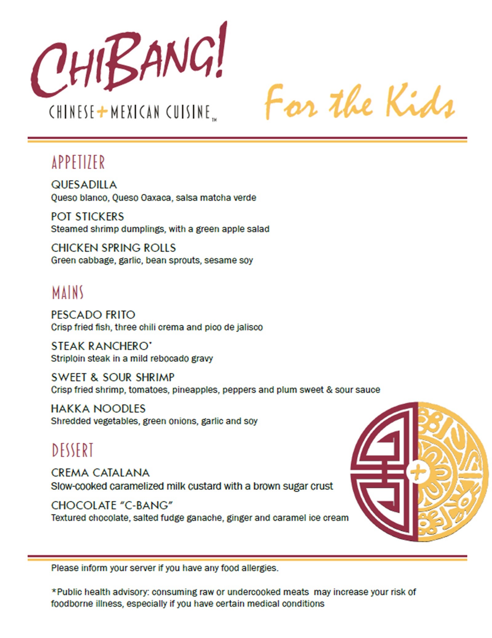 A children's menu from Carnival Cruise Line's Chibang! restaurant