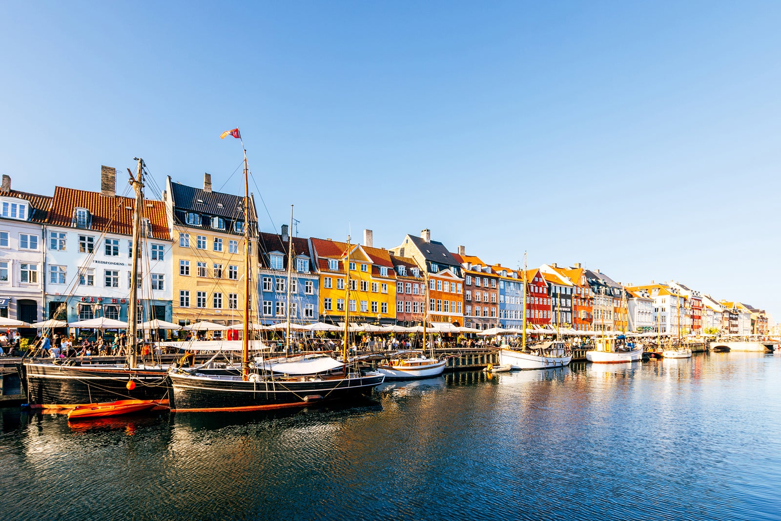 Rows of houses on the water in Copenhagen, Denmark