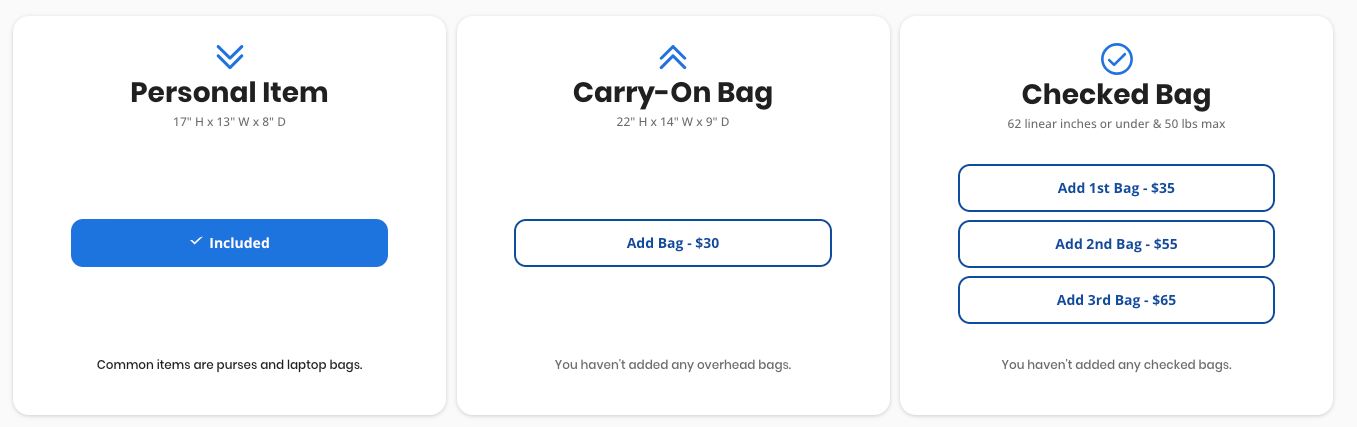 screenshot of Breeze baggage policy