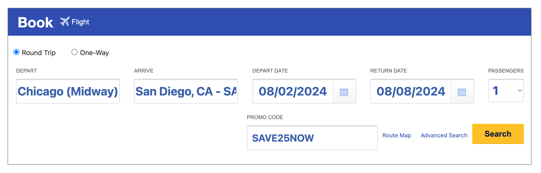 screenshot of southwest RR points booking 