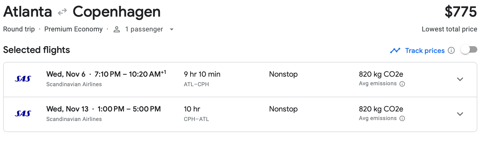 google flights screenshot