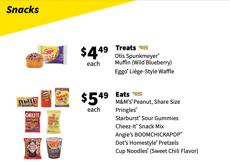 Spirit Airlines inflight menu