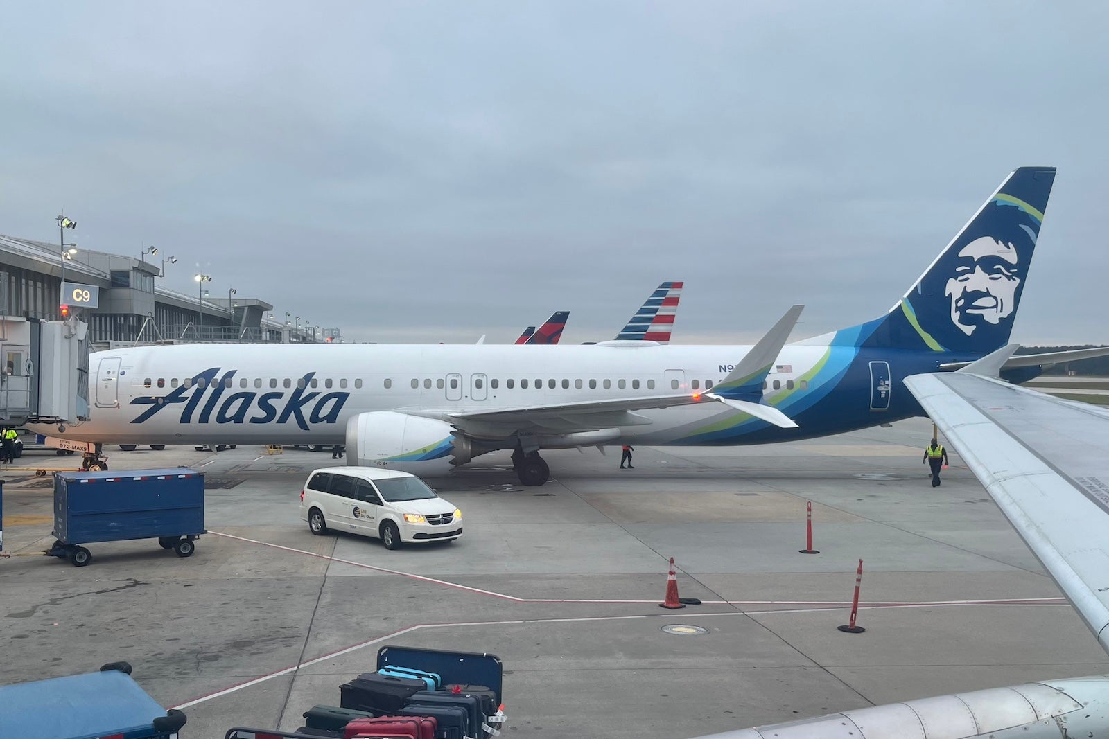 An Alaska Airlines aircraft at Raleigh-Durham International Airport (RDU).