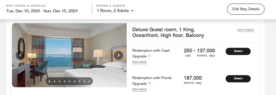 Redeeming Marriott points for upgraded rooms