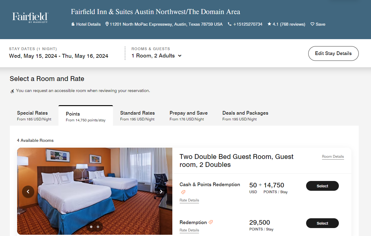 No Marriott PointSaver award pricing on this date