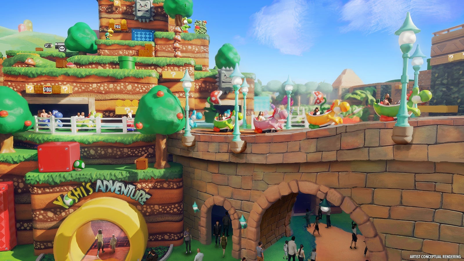 Rendering of Yoshi's Adventure ride