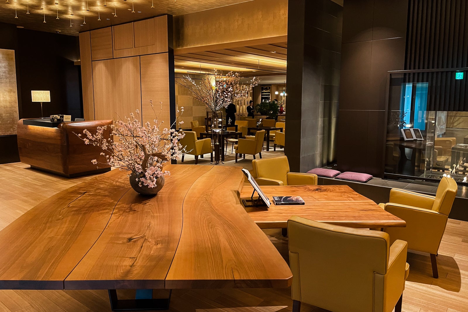 Beautiful wood table in Park Hyatt Kyoto lobby