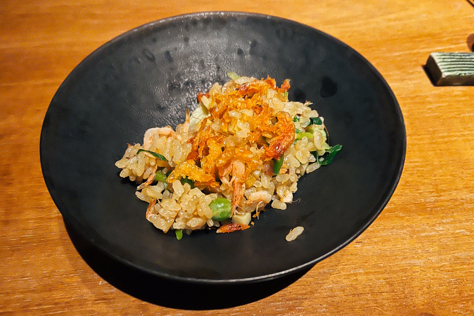 Kyotango rice with sakura shrimp, green beans and bamboo shoot