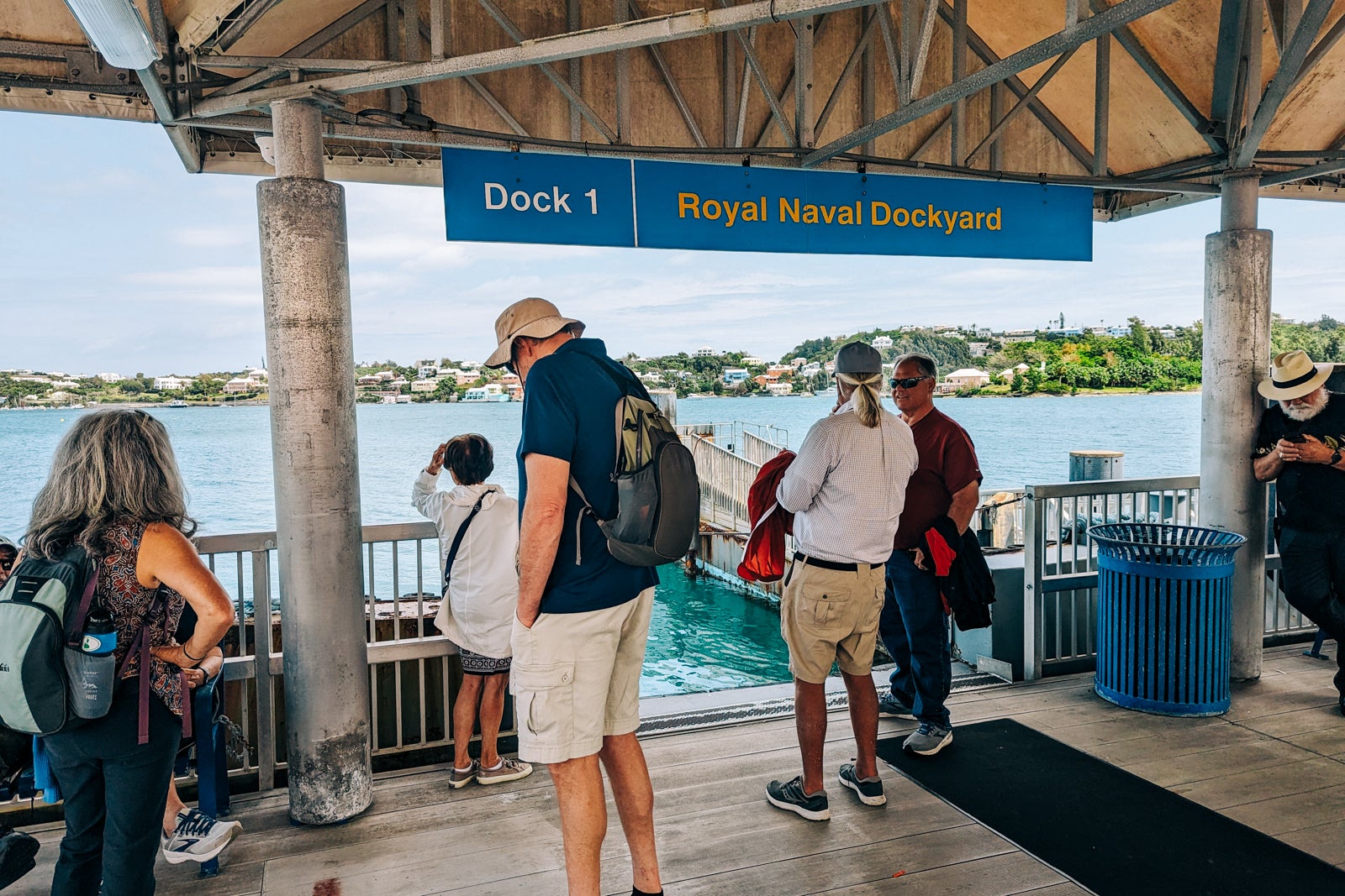 Cruise passengers wait at dock